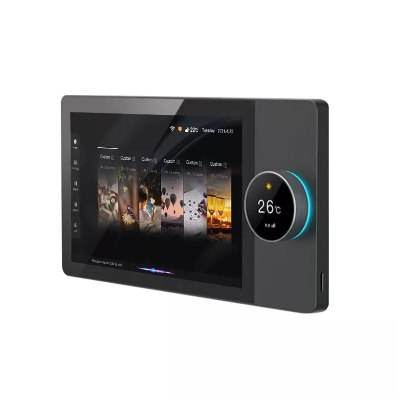 Elzio Multi-functional 8 Inch Touch Screen Panel With Knob control with round screen In build ZigBee Gateway For Central Control With VDP Video calling support