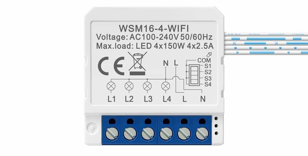 ZigBee 4 Node Retrofit switch module 150W each relay